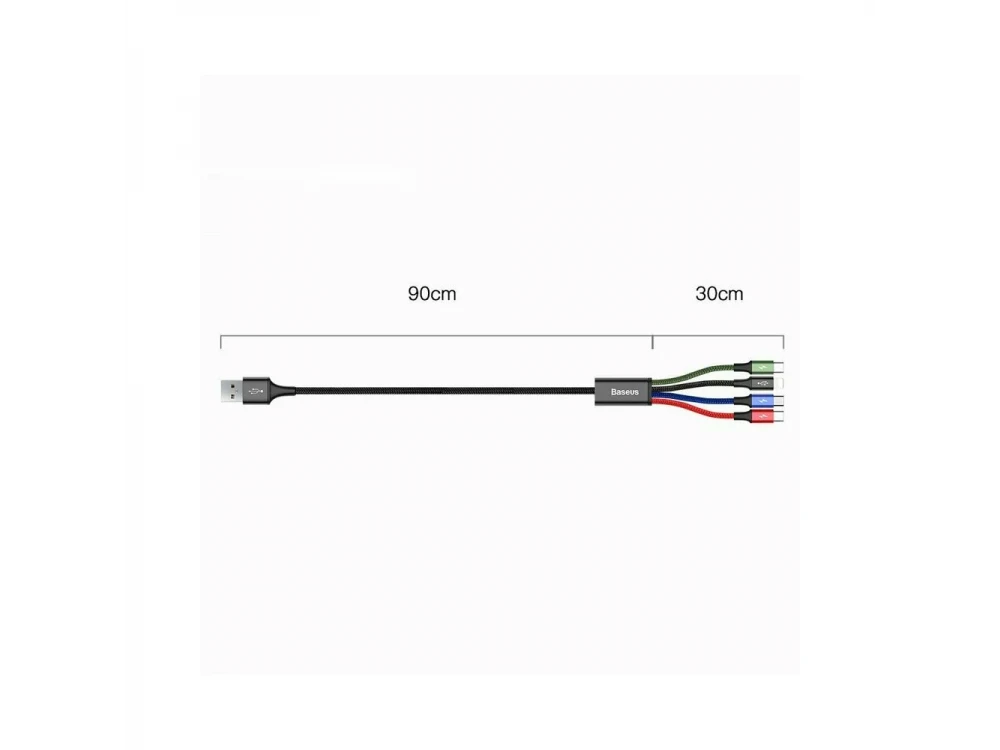 Baseus Fast 4-in-1 Lightning/2*Type-C/Micro USB Καλώδιο, 1.2μ. με Νάυλον Ύφανση, Μαύρο