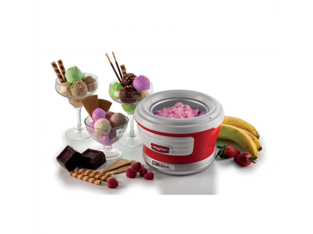 Ariete Party Time Ice Cream Maker, 1.5lt Retro Ice Cream Maker, Red