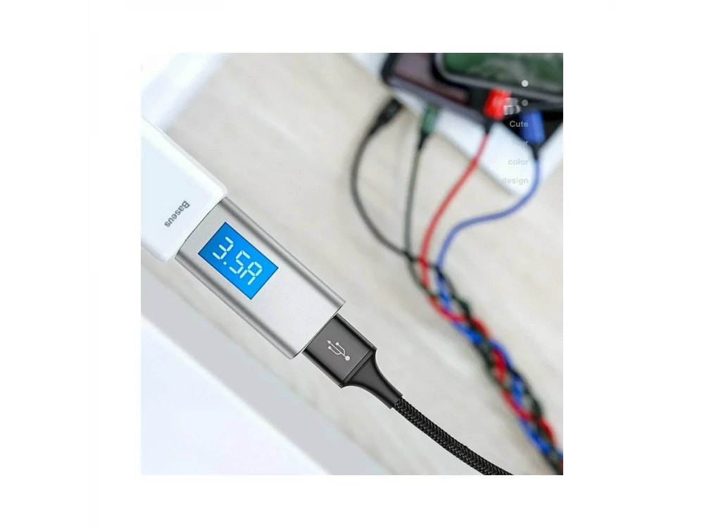 Baseus Fast 4-in-1 Lightning/2*Type-C/Micro USB Καλώδιο, 1.2μ. με Νάυλον Ύφανση, Μαύρο