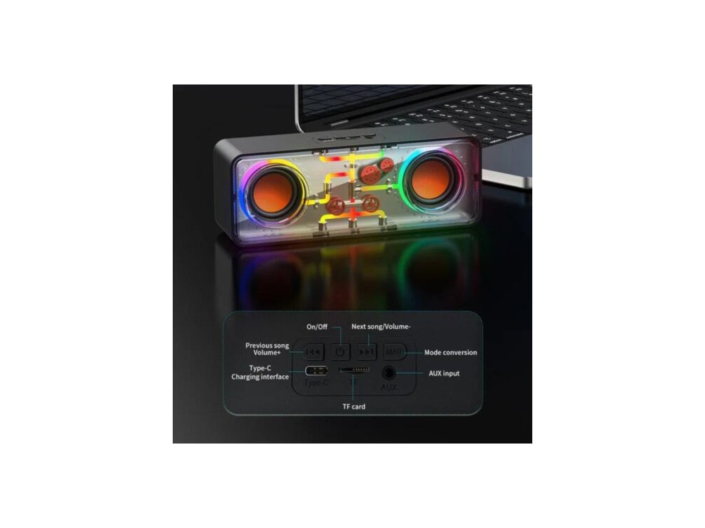 Recci RSK-W38 Space Station, Wireless Speaker Bluetooth 5.3, 10W, with RGB Lighting, Black - OPEN PACKAGE