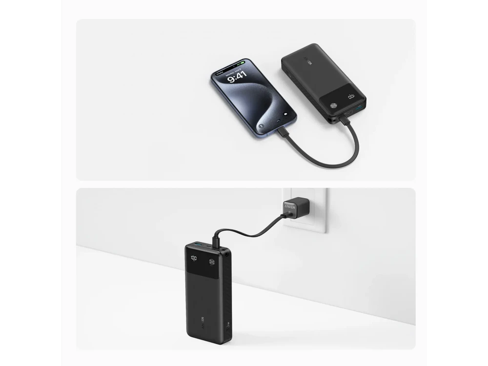 Anker Powercore Power Bank 20.000mAh, 30W, με Θύρες USB-A & USB-C & Lanyard Καλώδιο USB-C, Black