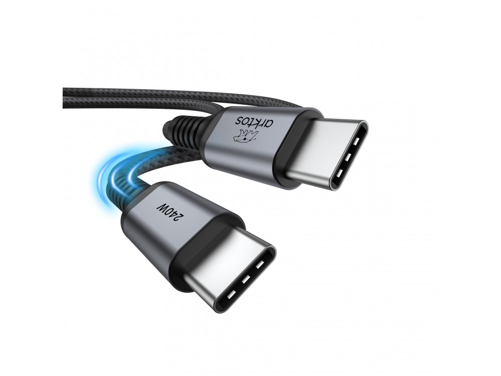 Arktos Hyperconnect 3μ. Καλώδιο USB-C σε USB-C 240W, με Νάυλον Ύφανση, Silver