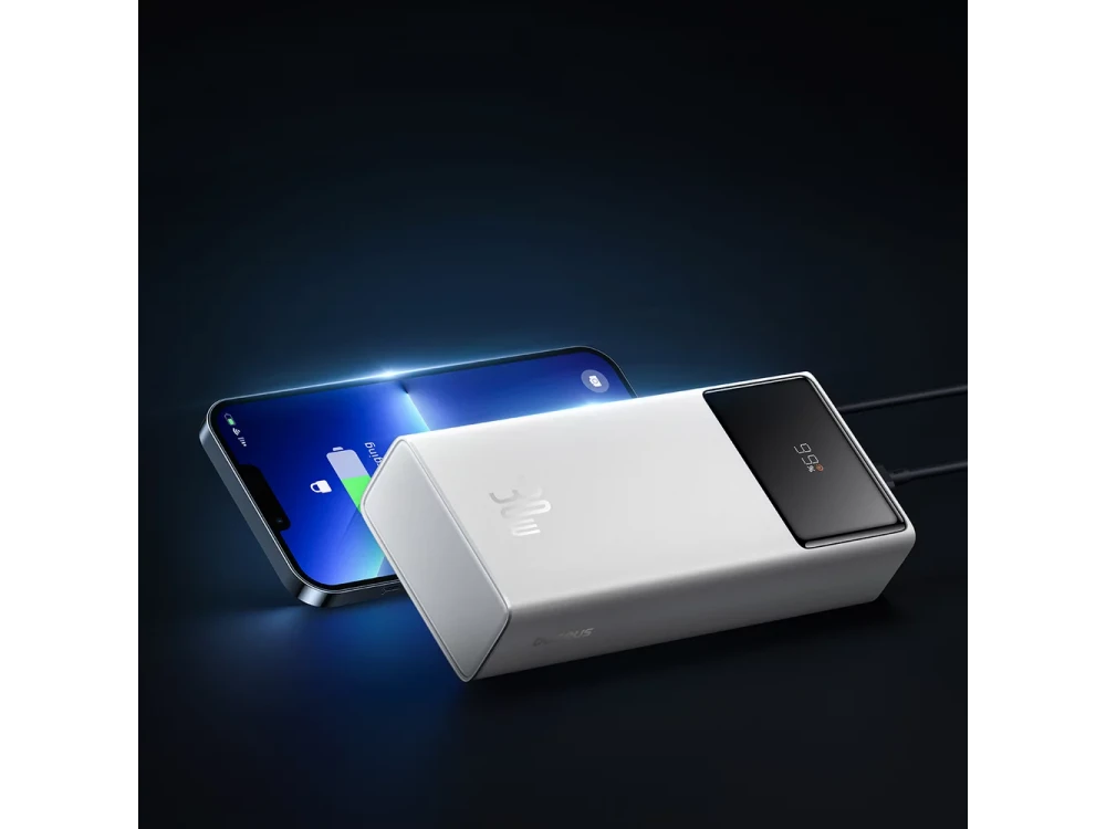 Baseus Star-Lord Power Bank 30k mAh, 30W, PowerIQ, PD, με Καλώδιο USB-A σε USB-C & Ένδειξη LED, White