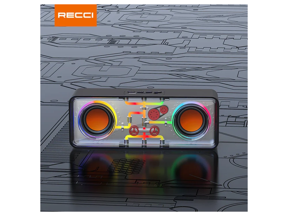 Recci RSK-W38 Space Station, Wireless Speaker Bluetooth 5.3, 10W, with RGB Lighting, Black - OPEN PACKAGE