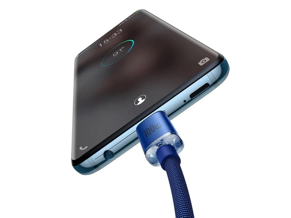 Baseus Crystal Shine Series, Καλώδιο USB-C 100W με Νάυλον Ύφανση 2μ, Blue