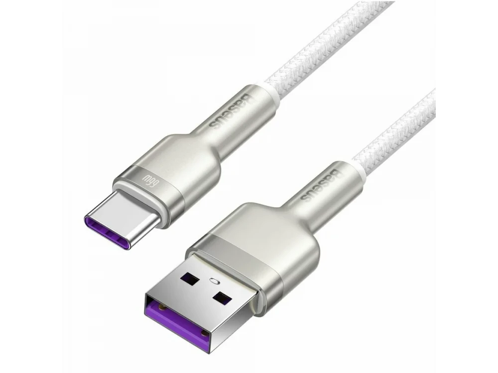 Baseus Cafule Cable USB-C to USB-A 66W, 1m. with Nylon Weave, Silver / White