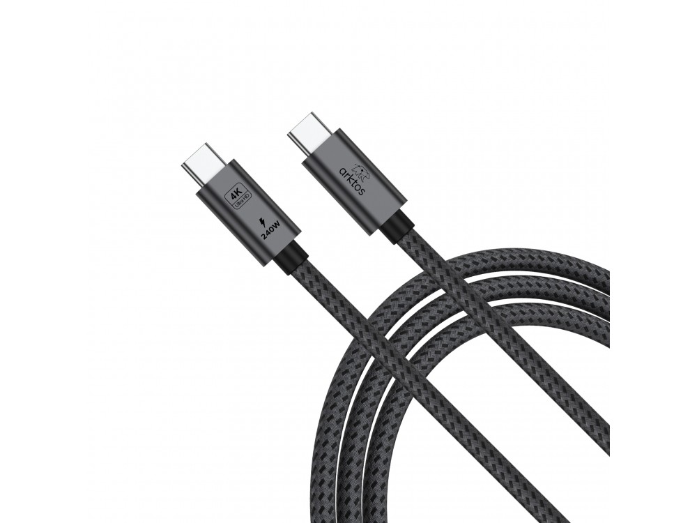 Arktos Hyperconnect 7μ. Καλώδιο USB-C σε USB-C 3.2 Gen2, 20Gbps, με Νάυλον Ύφανση, Silver