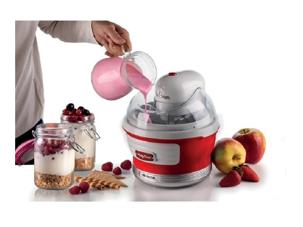 Ariete Party Time Ice Cream Maker, 1.5lt Retro Ice Cream Maker, Red