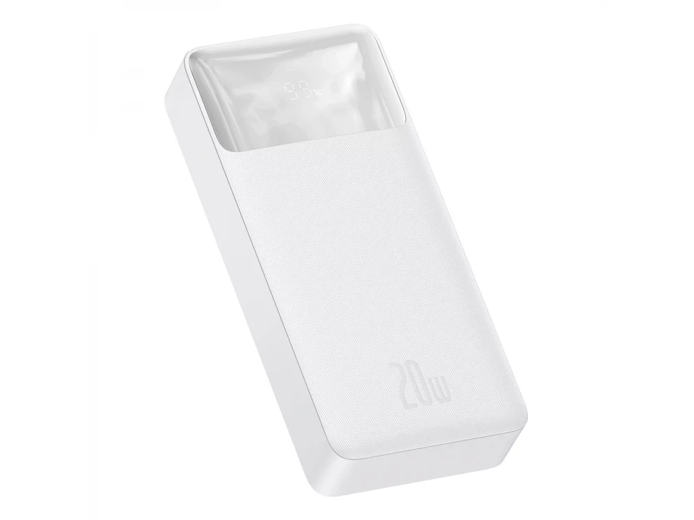 Baseus Bipow Overseas Edition Power Bank 20000mAh 20W με Power Delivery / QC3.0 & Micro USB Καλώδιο 25cm, White