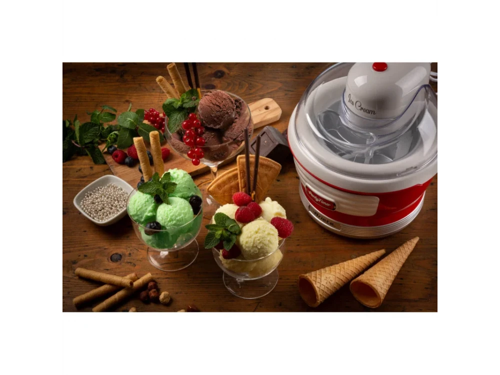 Ariete Party Time Ice Cream Maker, 1.5lt Retro Ice Cream Maker, Red