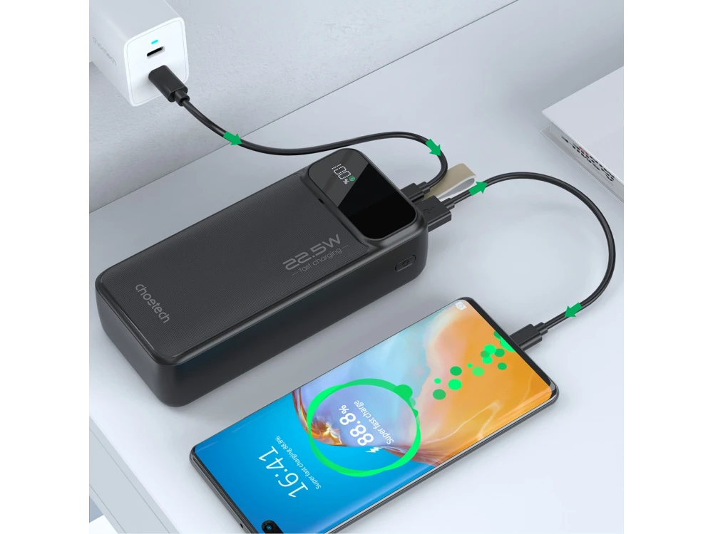 Choetech B731 40000 22.5W PD USB-C Power Bank 40.000mAh Power Delivery & QC3.0, με LED display, Black