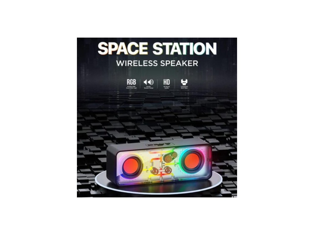 Recci RSK-W38 Space Station, Wireless Speaker Bluetooth 5.3, 10W, with RGB Lighting, Black - OPEN PACKAGE