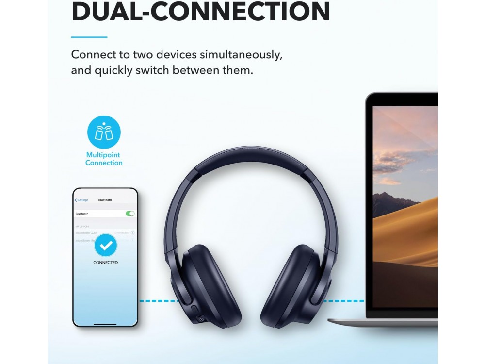 Anker Soundcore Life Q20i Bluetooth ακουστικά με Active noise cancellation, Hi-Res Audio & Soundcore App, Blue