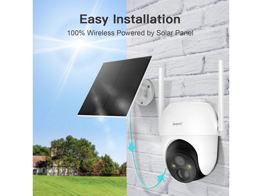 Arenti GO2T Kit2 Outdoor IP Camera 2K σετ με Solar Panel, 360° Pan & Tilt, Νυχτερινή όραση, 2-Way Audio,WiFi & ανίχνευση κίνησης