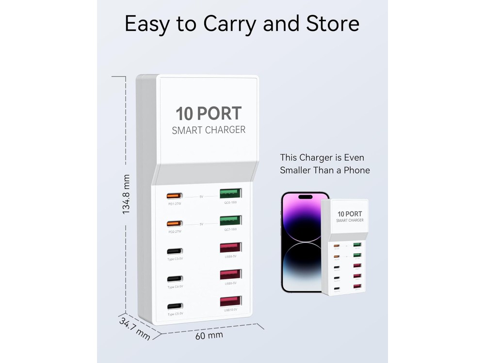 AJ Sparkit 10PD, 100W Charging Hub 10 Θυρών, με 5 Θύρες USB-C & 5 Θύρες USB-A, με Power Delivery 3.0 & Quick Charge, White