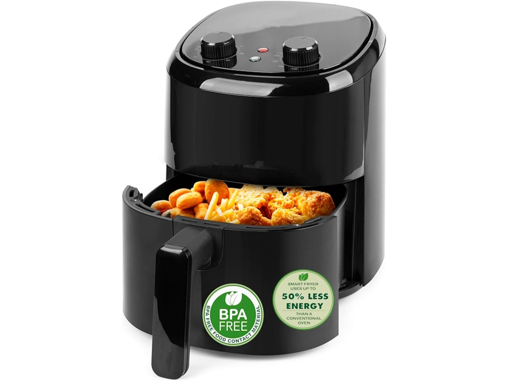 Emerio Air Fryer, Φριτέζα Αέρος 2.2lt για Υγιεινό Μαγείρεμα, BPA free με Cool Touch & Χρονοδιακόπτη 60 Λεπτών, Μαύρη