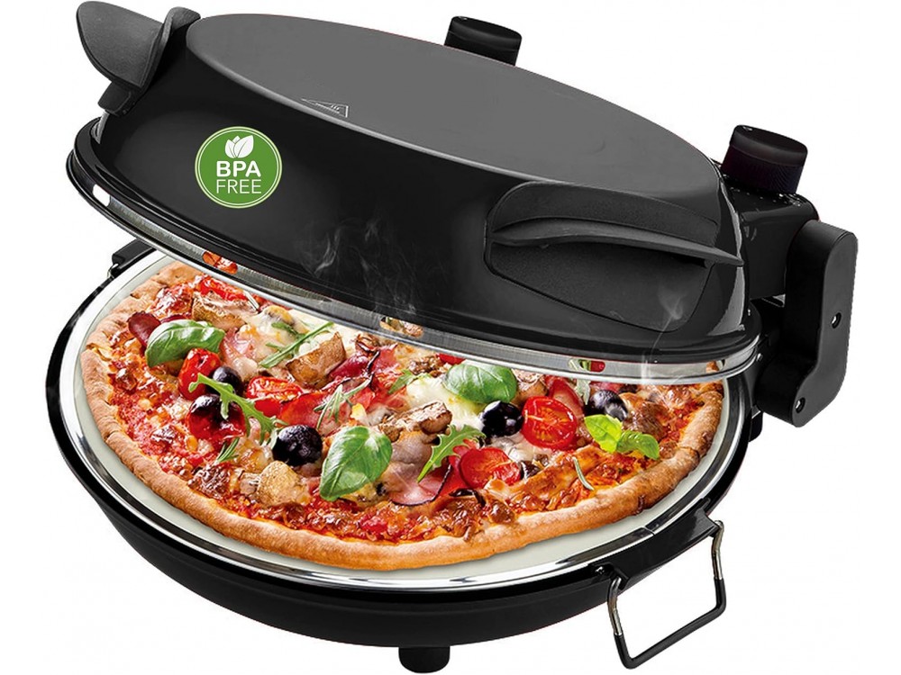 Emerio Pizza Oven, Παρασκευαστής Πίτσας με Πυρίμαχη πέτρα 31,5cm, Έως 420°C + 2 Pizza Servers, Black