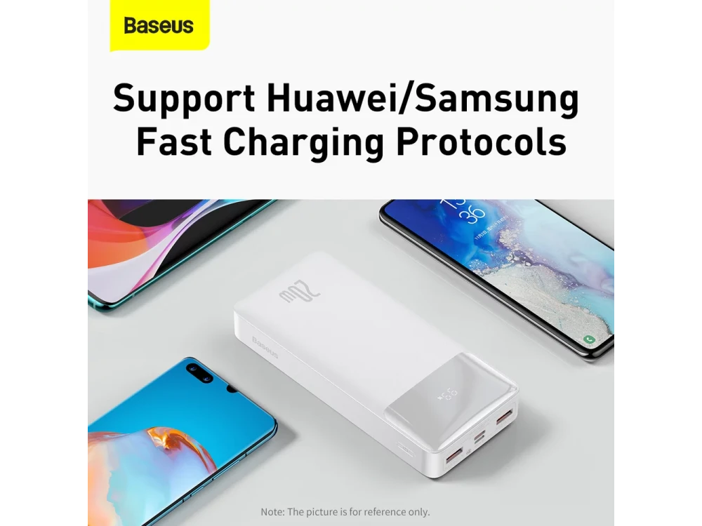 Baseus Bipow Overseas Edition Power Bank 20000mAh 20W with Power Delivery / QC3.0 & Micro USB Cable 25cm, White