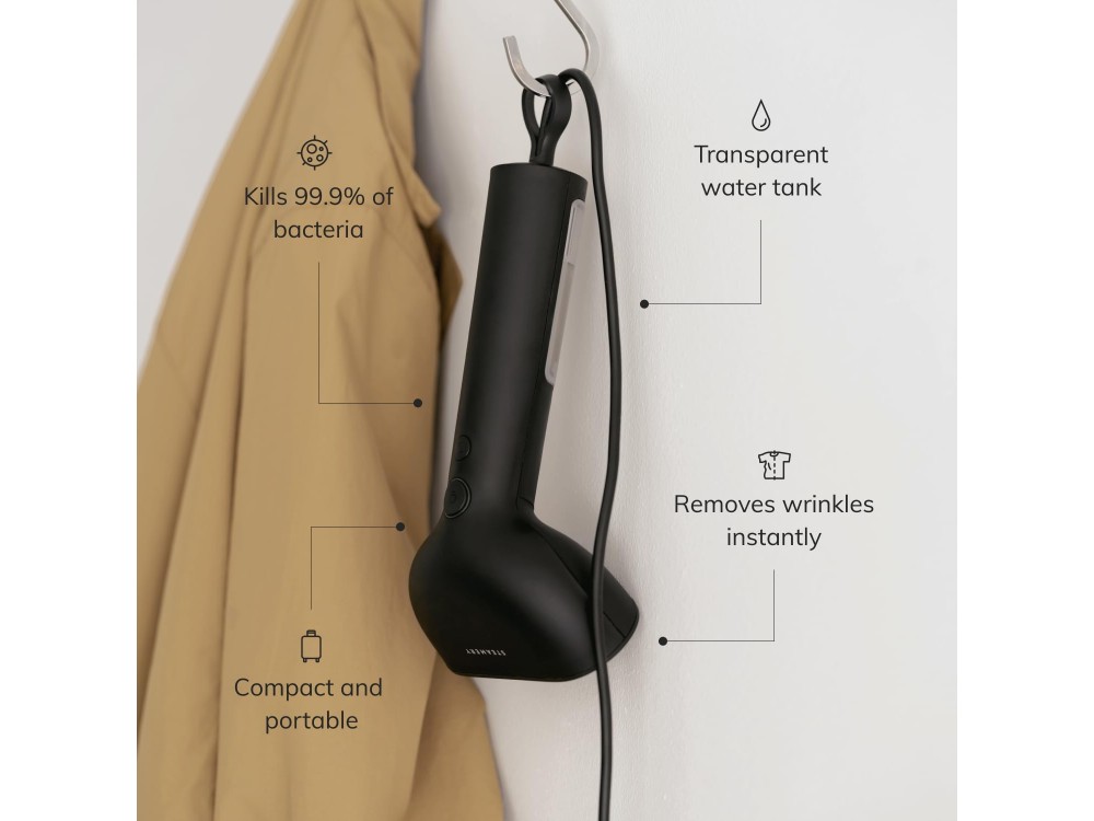 Steamery Cirrus X Garment Steamer, Handheld Garment Steamer 1200W with 85ml Container & Steam Delivery 20gr/minute, Black