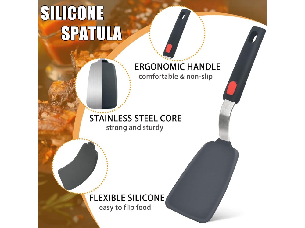 AJ Silicone Spatula Turner, Σπάτουλες Μαγειρικής Αντικολλητικές με Αντοχή σε έως 315 °C, Σετ των 3τμχ