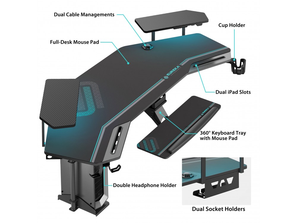 Eureka Ergonomic E70B Gaming Desk with Led Lights, Carbon Fiber Computer Desk with RGB, Black