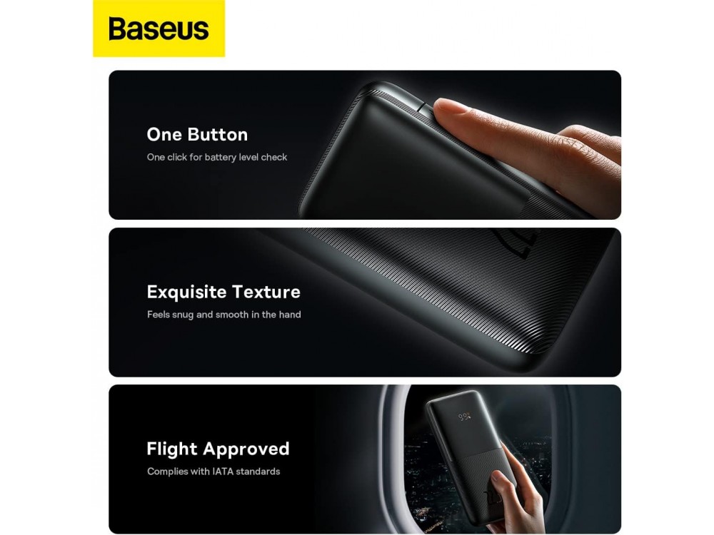 Baseus Bipow Pro Power Bank 10000mAh 22.5W with 2xUSB-A & 1xUSB-C Ports, Black