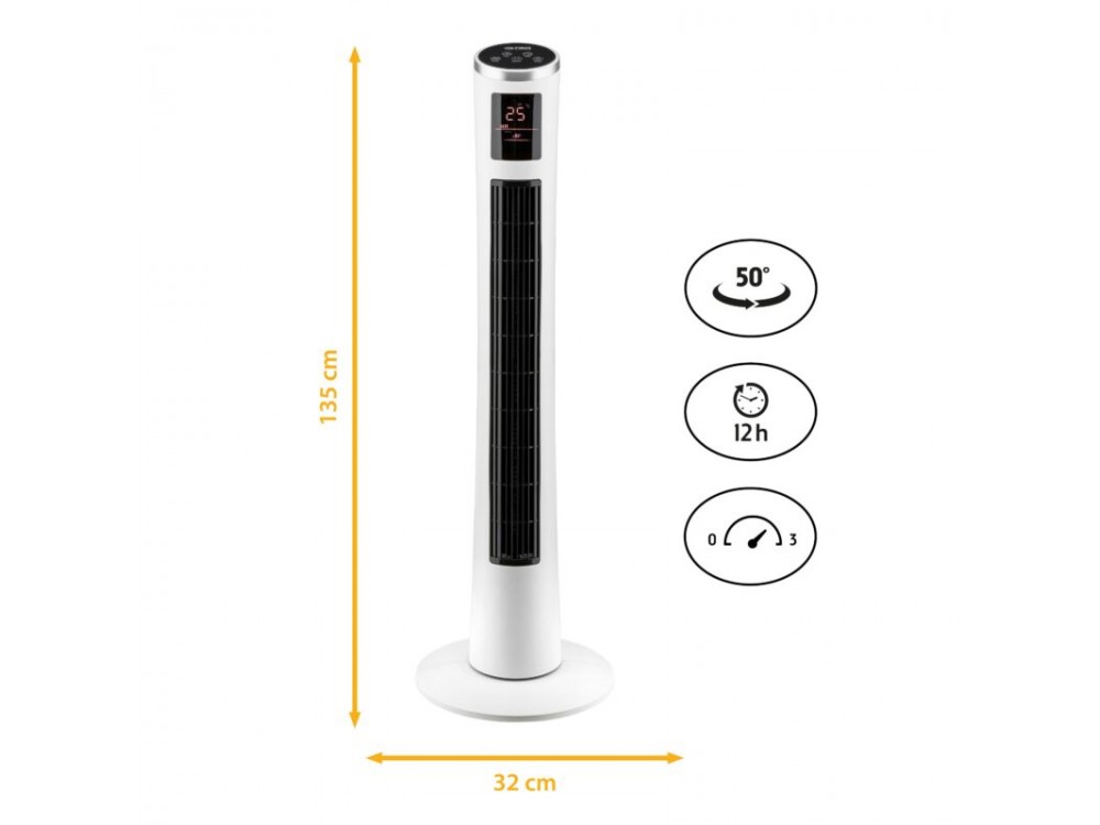 First Austria FA-5560-5-WI Ανεμιστήρας Πύργος Δαπέδου 40W με Οθόνη Αφής, 3 Επίπεδα Ταχύτητας & Χρονοδιακόπτη, Λευκός
