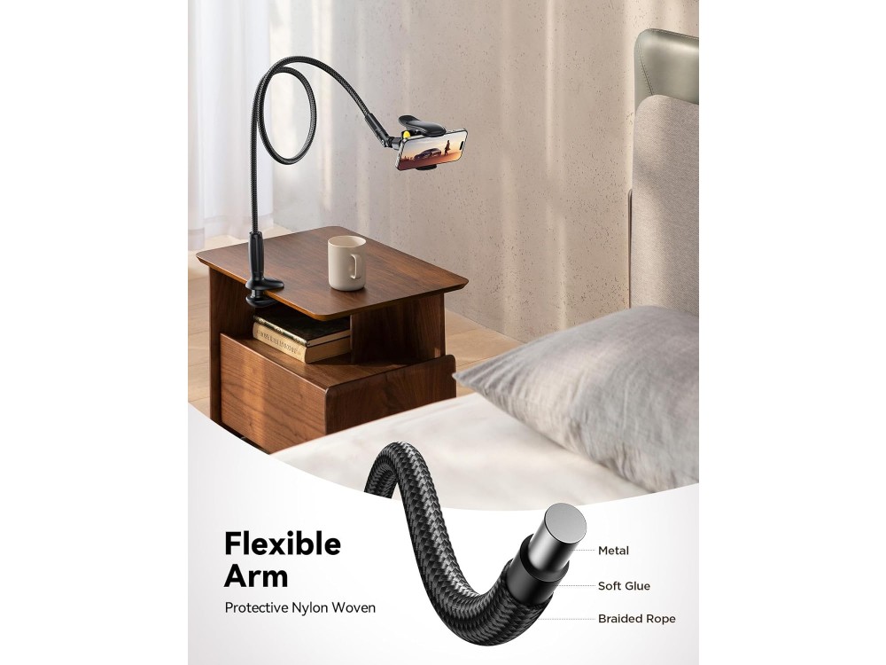 Joyroom JR-ZS389 Gooseneck Flexible Mobile Phone Mount Stand/Arm 4"-7" Inches, 100cm Height, Black