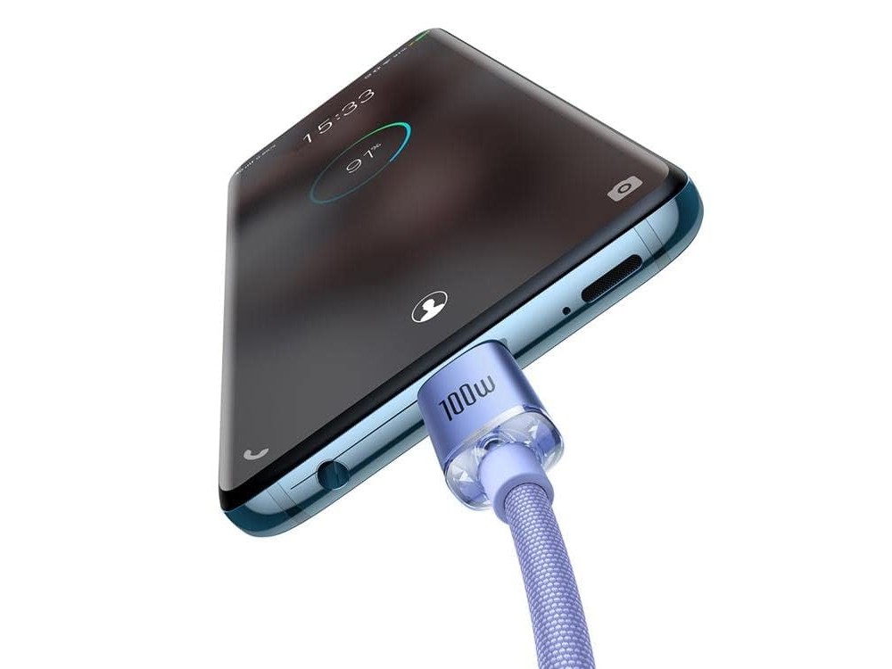 Baseus Crystal Shine Series, Καλώδιο USB-C 100W με Νάυλον Ύφανση 2μ, Purple