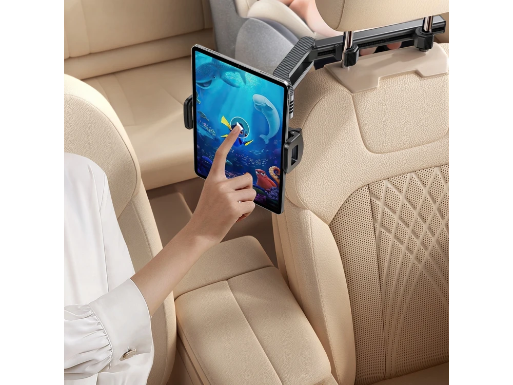 Joyroom JR-ZS203 Tablet Holder for Car Headrest, Βάση Κινητού και Tablet Αυτοκινήτου με Βραχίονα & Ρυθμιζόμενα Άγκιστρα, Black