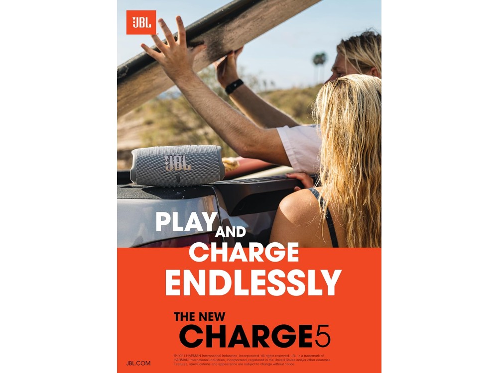 JBL Charge 5, Αδιάβροχο Φορητό Ηχείο Bluetooth 40W RMS, IP67, με Διάρκεια Μπαταρίας έως 20 Ώρες, Red