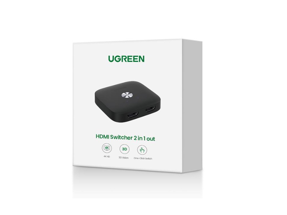 Ugreen HDMI 2-1 Switch 4K@60Hz HDCP 2.2, Για αναμετάδοση 2 πηγών σε 1 Οθόνη, 40m. Αναμετάδοση 1080p με Remote