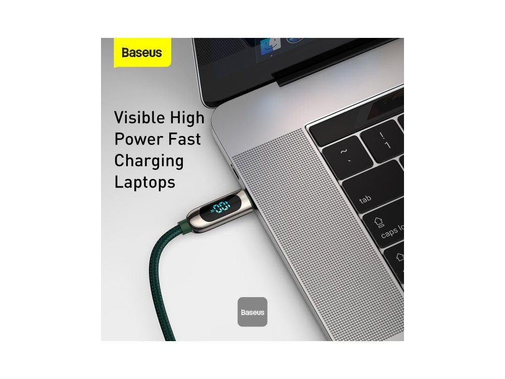 Baseus USB-C σε USB-C Καλώδιο 1μ. με Νάυλον ύφανση και LED Display, Υποστήριξη PD3.0/QC4.0/FCP & 5A / 100W, Green