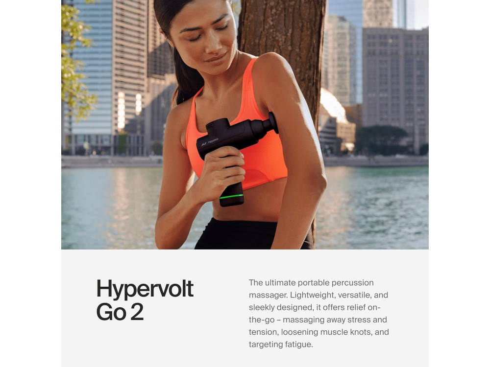 Hyperice Hypervolt Go 2 Massage Gun, Συσκευή Μασάζ και ανάκαμψης Μυών, Ασύρματη με 3 Επίπεδα Ταχύτητας & 2 Κεφαλές, Black