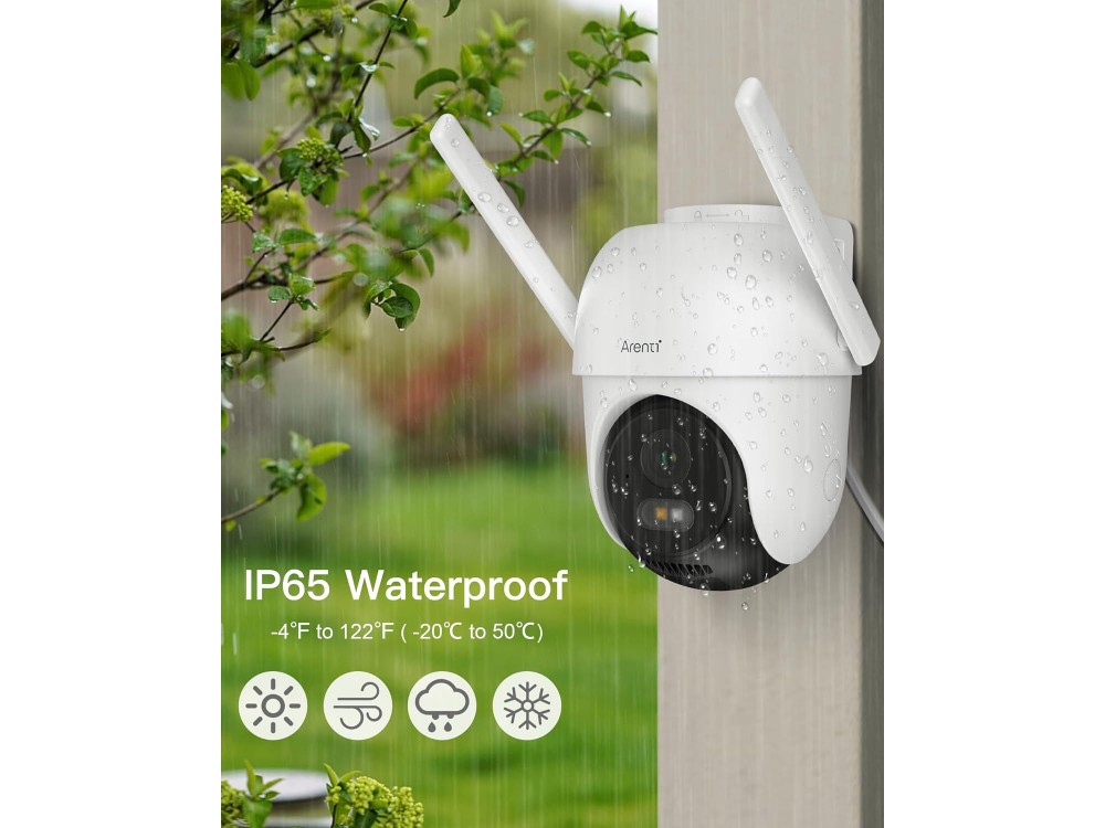 Arenti OP1 Outdoor IP Camera 2.5K, 360° Pan & Tilt, Night Vision, 2-Way Audio, WiFi and Motion Detection with Human AI, White