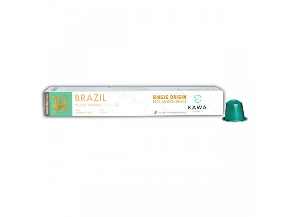 Kawacom Κάψουλες Αλουμινίου Espresso Brazil Yellow Bourbon 10τμχ Καφές Μονοποικιλιακός 100% Arabica, Συμβατές με Μηχανή Nespress