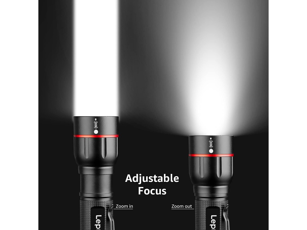 LE Professional LED LE2050 Flashlight, 300 Lumens, Αδιάβροχος IPX4 με Λειτουργία Focus, Μαύρος, Σετ των 2