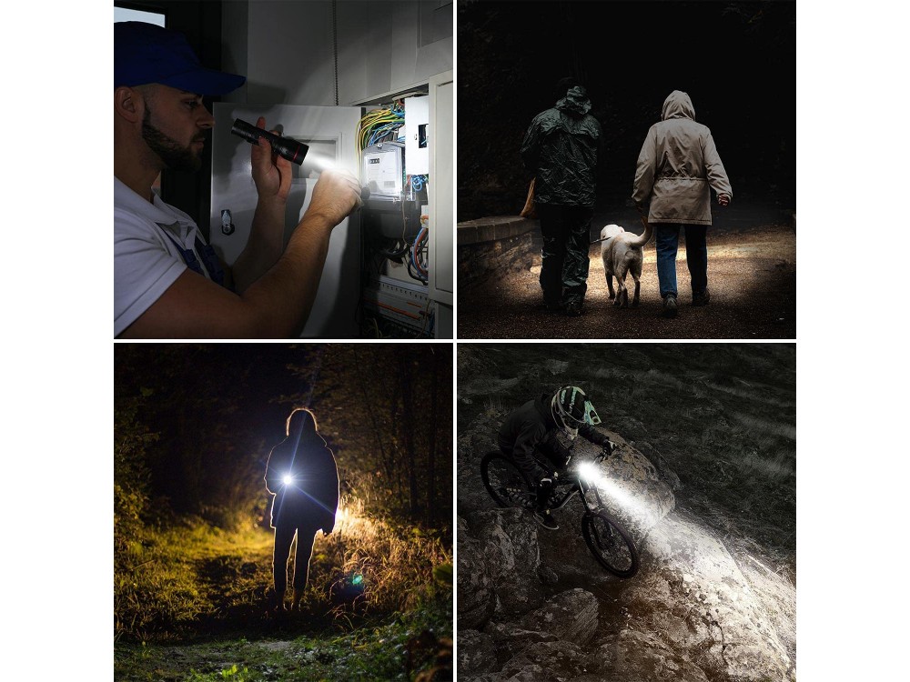 LE Professional LED LE2050 Flashlight, 300 Lumens, Αδιάβροχος IPX4 με Λειτουργία Focus, Μαύρος, Σετ των 2