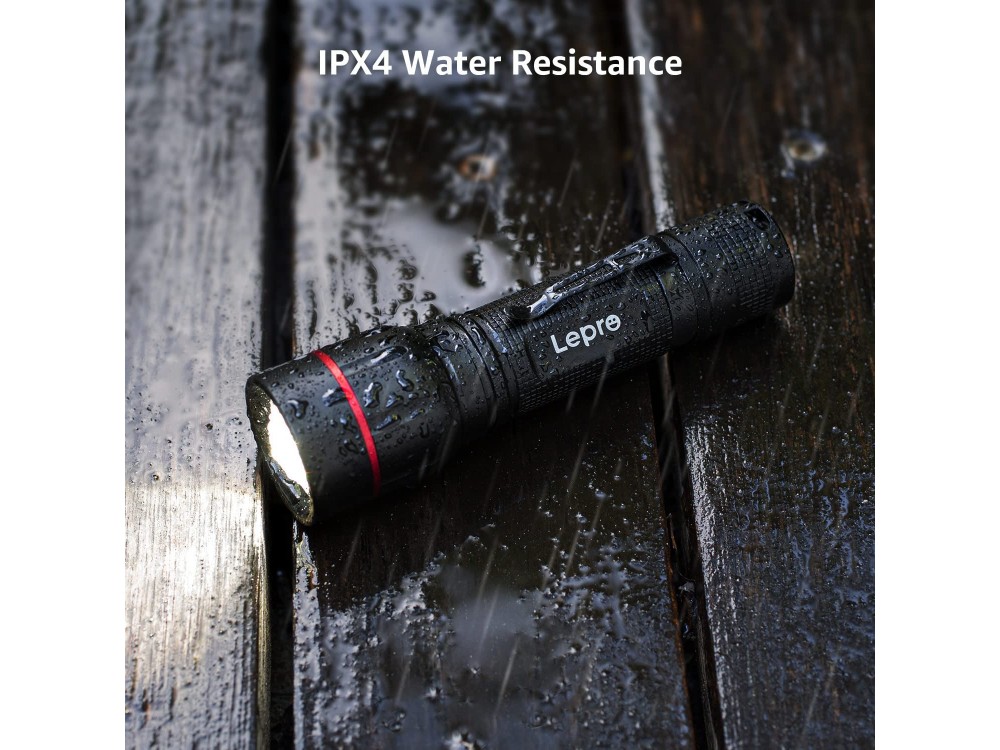 LE Professional LED LE2050 Flashlight, 300 Lumens, Αδιάβροχος IPX4 με Λειτουργία Focus, Μαύρος, Σετ των 2