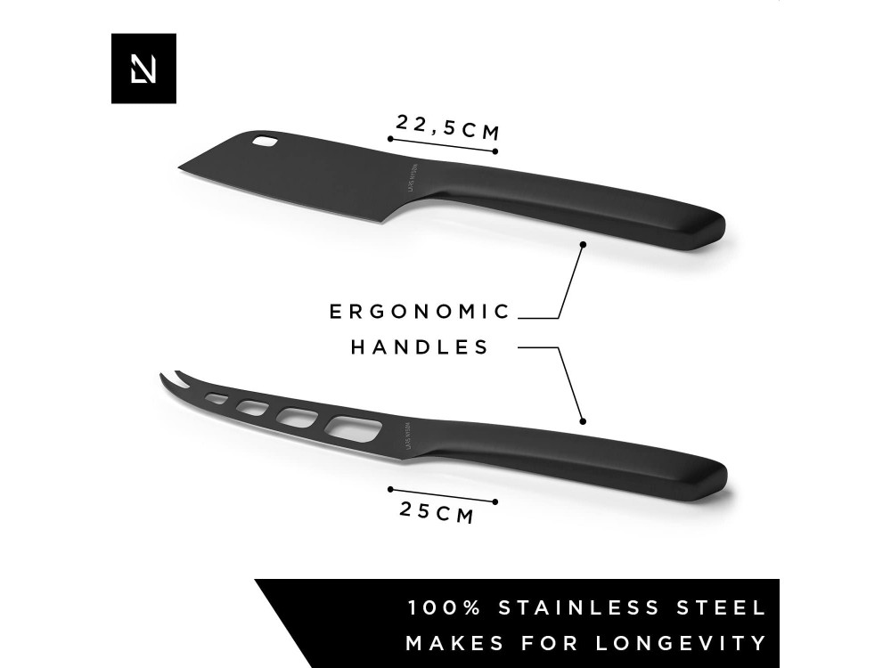  LARS NYSØM Cheese Knife Set NEDSKÆRING 2 pcs. I Cheese Knife  Set Made of Stainless Steel I Premium Gift Box I Perfect as Christmas Gift  (Onyx Black): Home & Kitchen