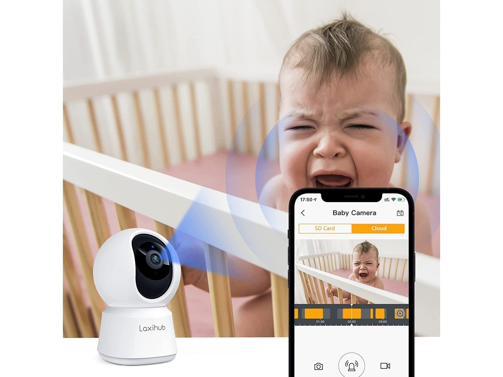 Laxihub P2 IP Camera 1080p, Pan & Tilt, Νυχτερινή όραση, 2-Way Audio, WiFi και ανίχνευση κίνησης με Human AI