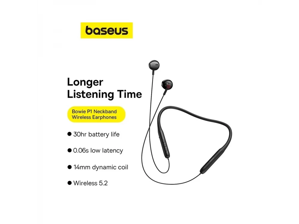 Baseus Bowie P1 Neckband Bluetooth 5.2 Headphones, Low Latency, 30H Playtime (2023 Upgrade), Stellar White