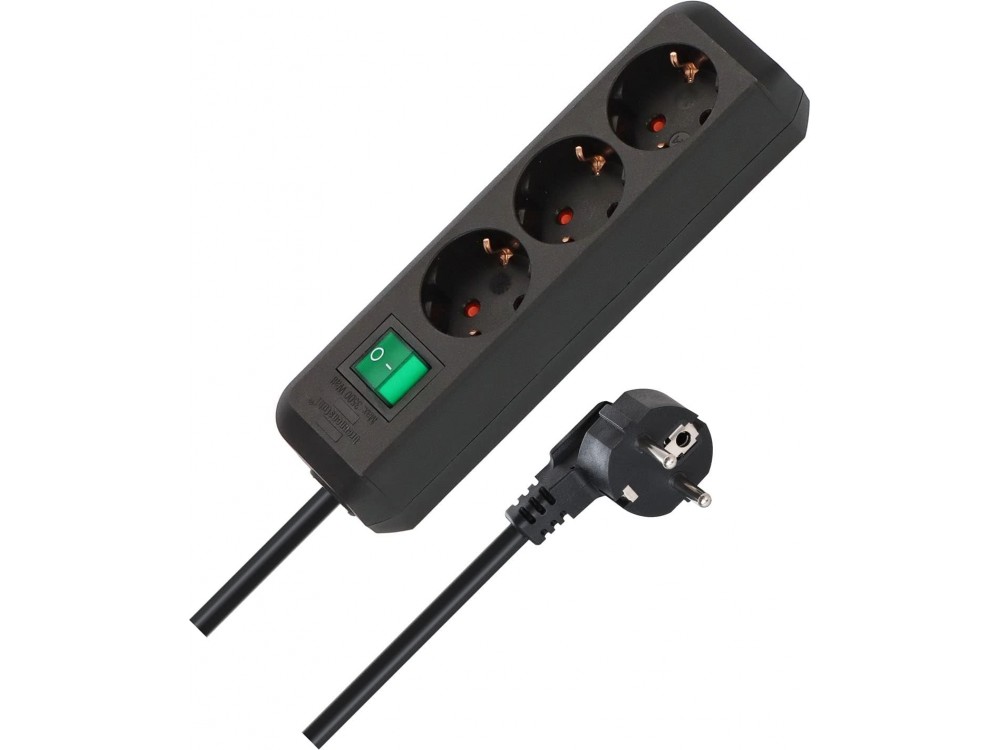 Brennenstuhl Eco-Line 3-outlet Strip, Πολύπριζο με διακόπτη & 1,5M Καλώδιο, Black