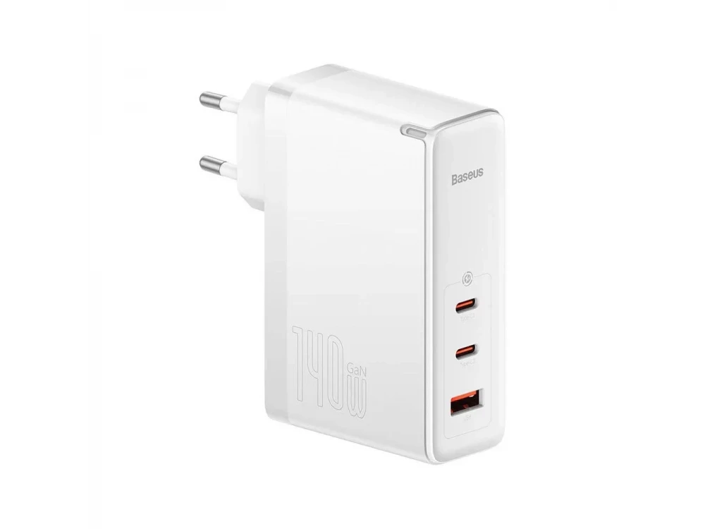 Baseus GaN5 Pro Socket Charger 140W, PD, PPS, QC4+ with 1xUSB-A, 2xUSB-C Ports & USB-C to USB-C Cable, White