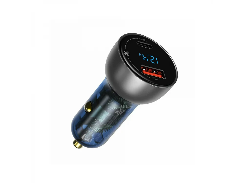 Baseus Particular Digital Display, Car Charger 65W, PD / PPS / Quick Charge with 1 USB-C + 1 USB-A Port, Black