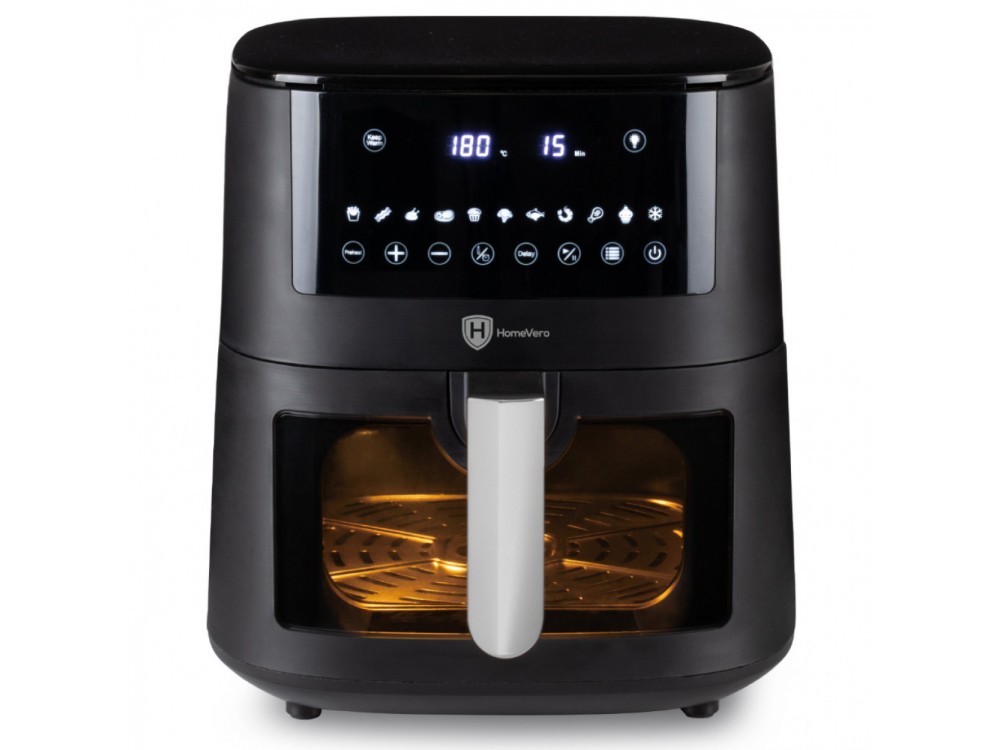 HomeVero Air Fryer, Φριτέζα Αέρος XXL 8lt για Υγιεινό Μαγείρεμα,με Τζάμι Ελέγχου Ψησίματος, 1650W, 11 Preset Menus & Touch Panel