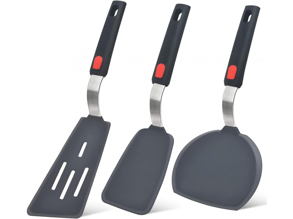 AJ Silicone Spatula Turner, Σπάτουλες Μαγειρικής Αντικολλητικές με Αντοχή σε έως 315 °C, Σετ των 3τμχ