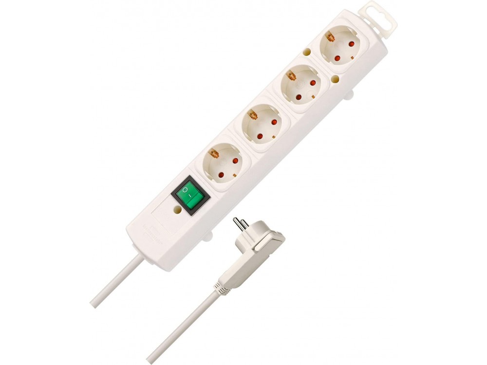 Brennenstuhl Comfort-Line Plus 4-outlet Surge Protection Strip, Πολύπριζο με Επίπεδο & Γωνιακό Βύσμα & 1,5M Καλώδιο, White