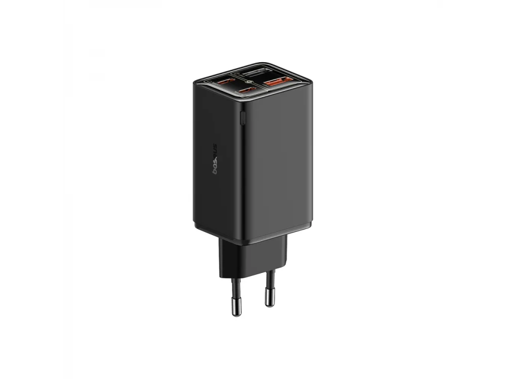 Baseus GaN6 Pro Φορτιστής Πρίζας 4-Θυρών 65W, PD, PPS, QC4+ με 2xUSB-C + 2xUSB-A Θύρες & Καλώδιο USB-C σε USB-C, Black