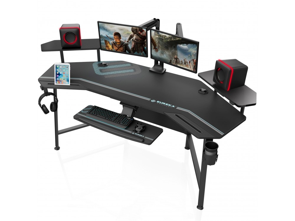 Eureka Ergonomic E70B Gaming Desk with Led Lights, Carbon Fiber Computer Desk with RGB, Black